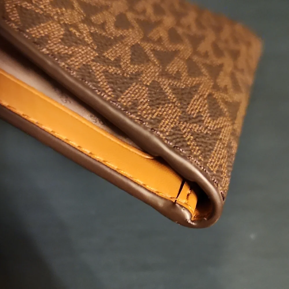 Michael Kors Monogram Passport Cover Holder with Gold Logo EUC or NWOT